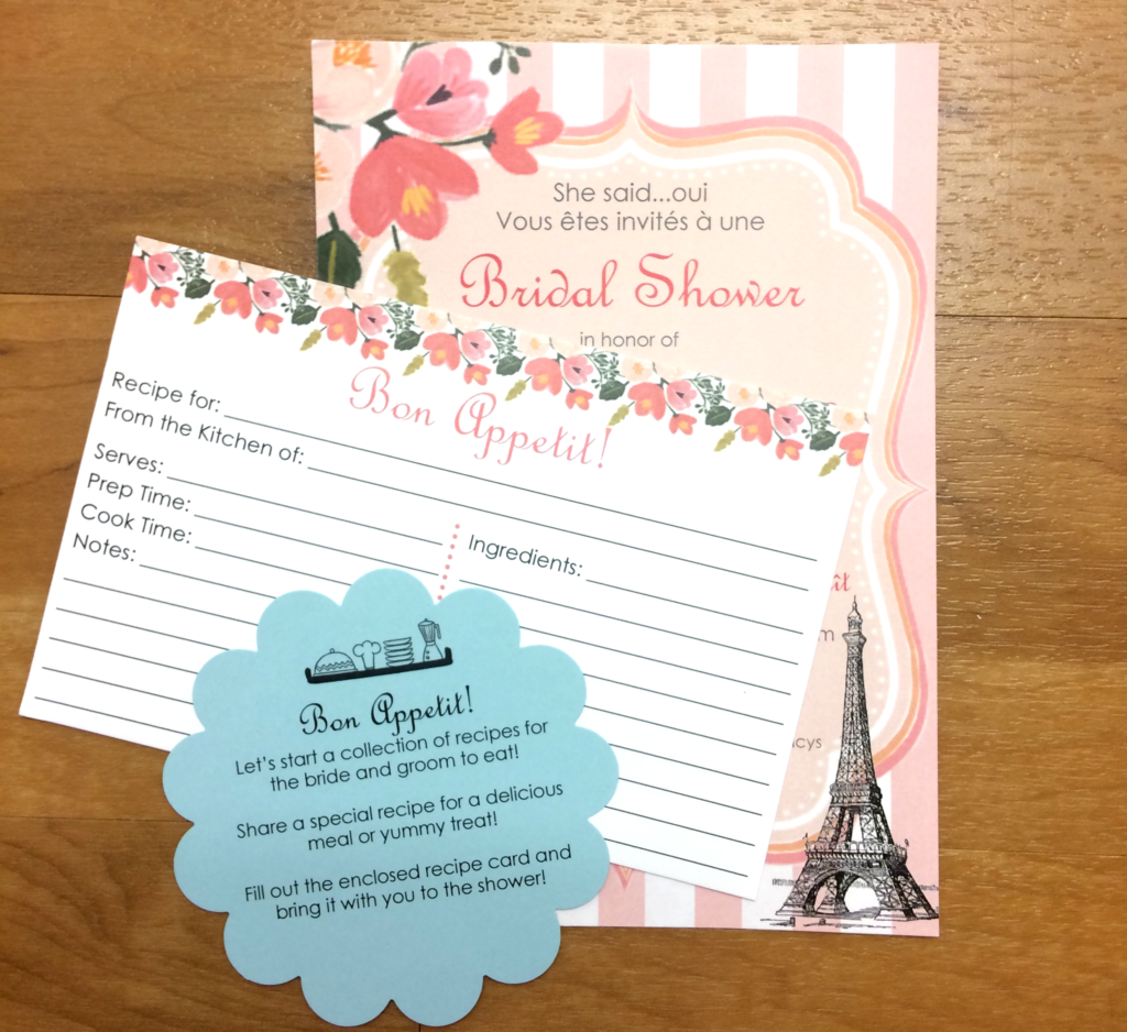 Parisian Bridal Shower Invite and Recipe Card