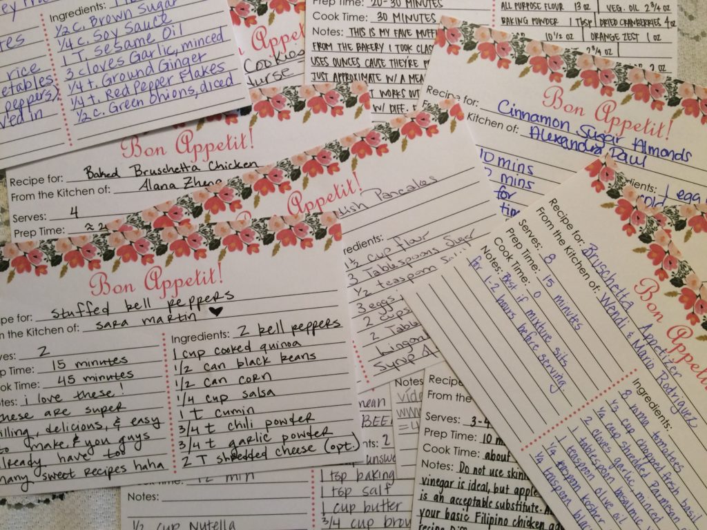 Recipe Cards Filled Out