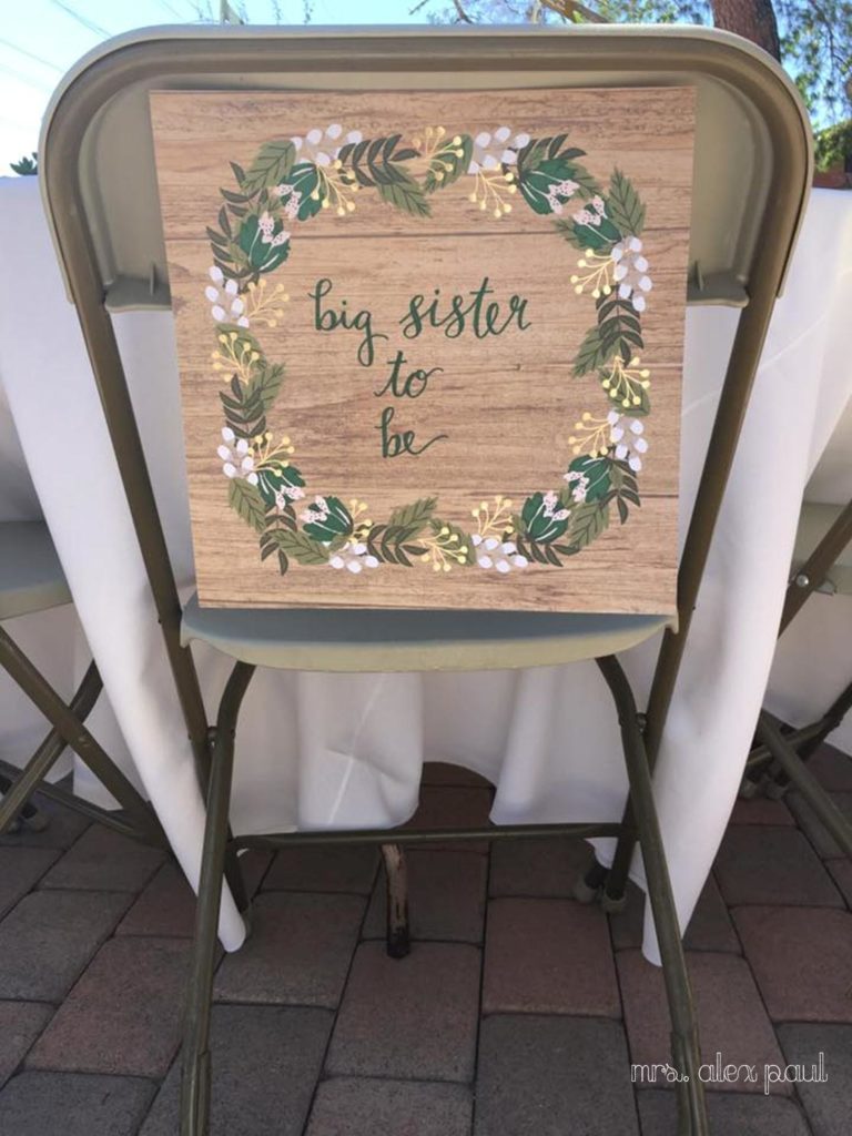 Big Sister to be sign on chair