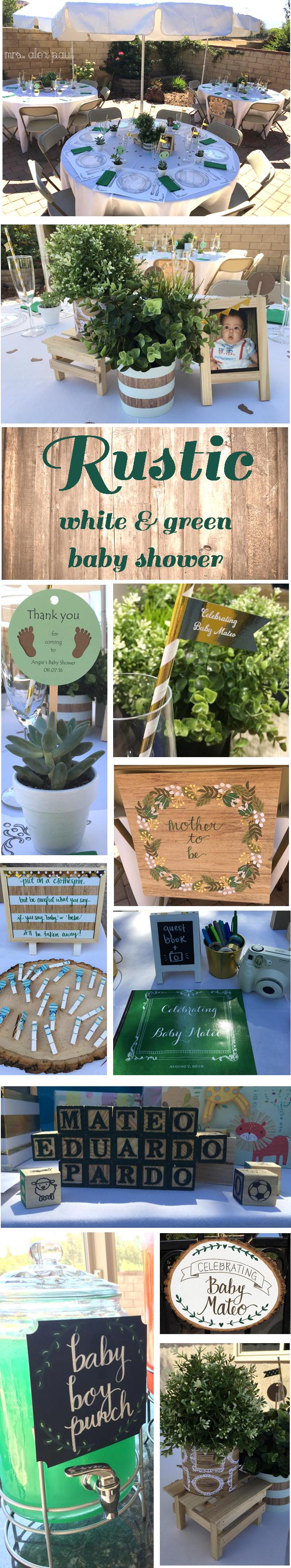 Rustic White and Green Baby Shower